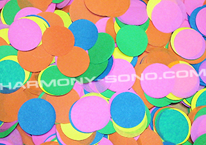 Confettis rond papier multicolores, blanc, bleu, jaune, violet, noir, orange, rose, rouge, vert