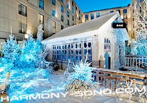 Décoration neige Hôtel Hilton Arc de Triomphe - Paris Location machine flocage neige, décoration neige, neige artificielle